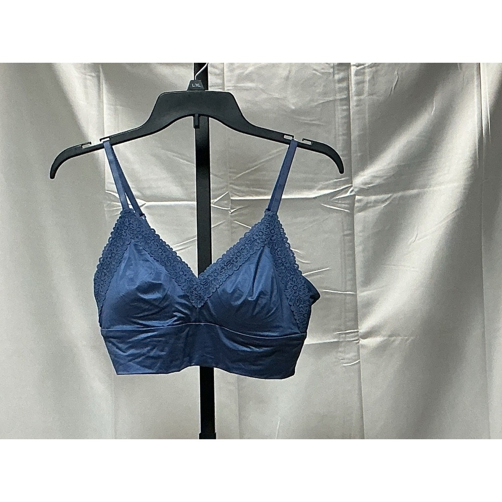 Aerie Bralette Women's M Blue Lace Trim Wireless Longline Adjustable Straps NWT